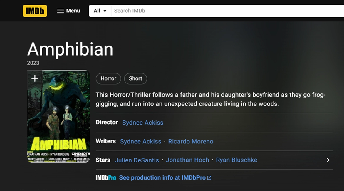 screenshot of the imdb page for the movie Amphibian