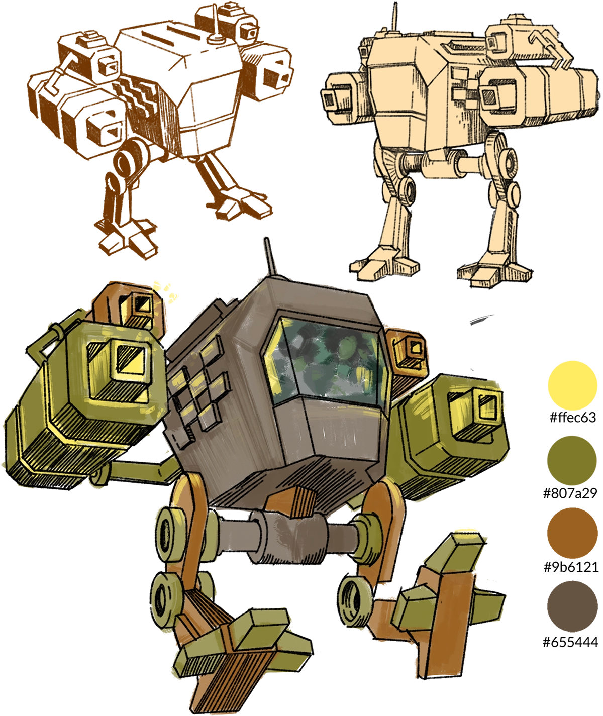 mech design concept - poses and colors