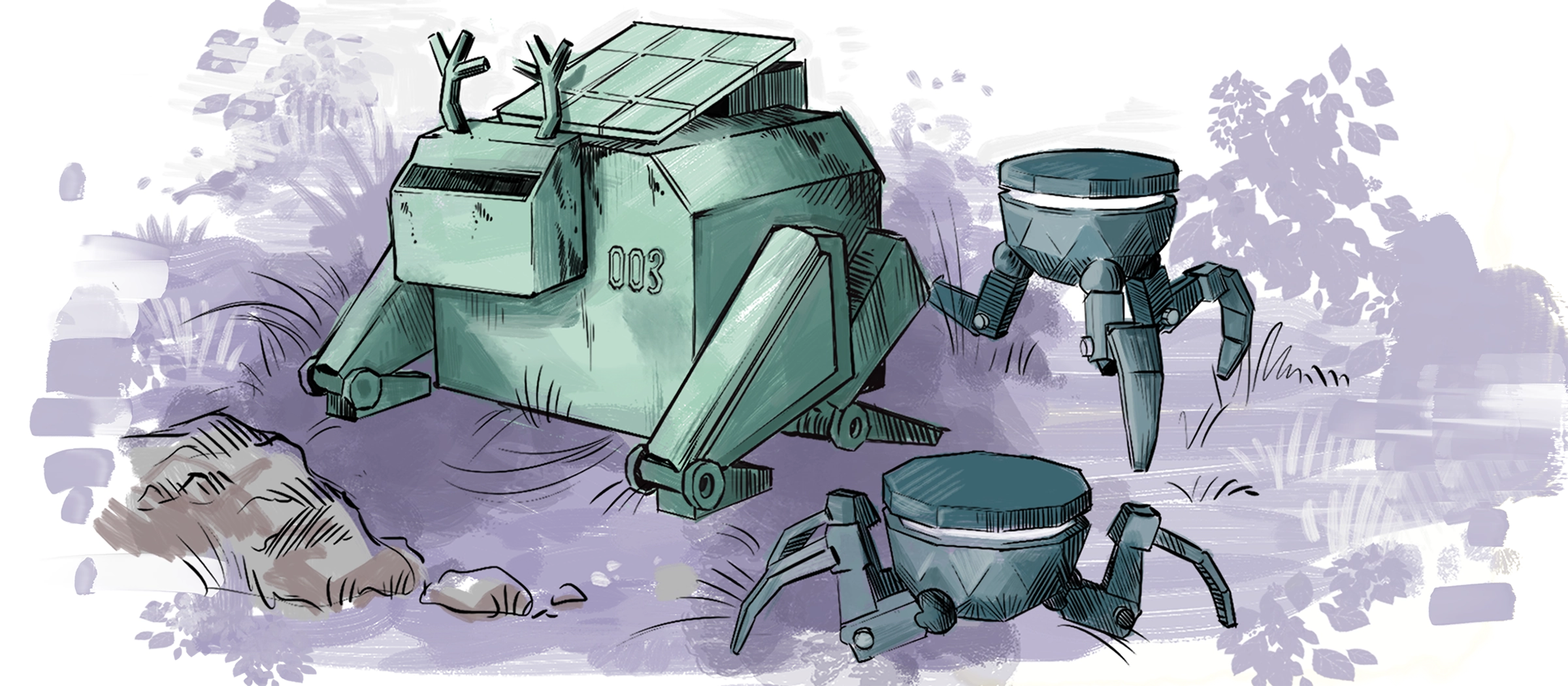 robots artwork watercolor